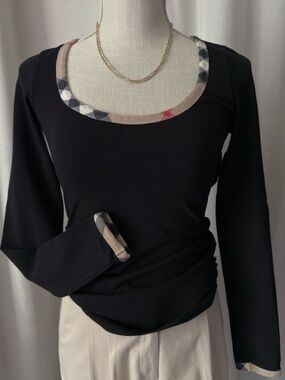 Burberry Cotton Black Long Sleeve Scoop Neck Top